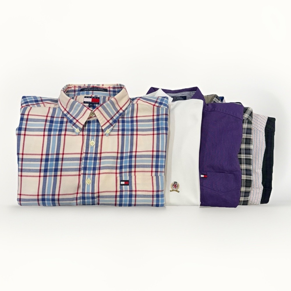 Lot of 6 Tommy Hilfiger Shirts Mens XL Seersucker Flannel Oxford Vintage 90s Y2K